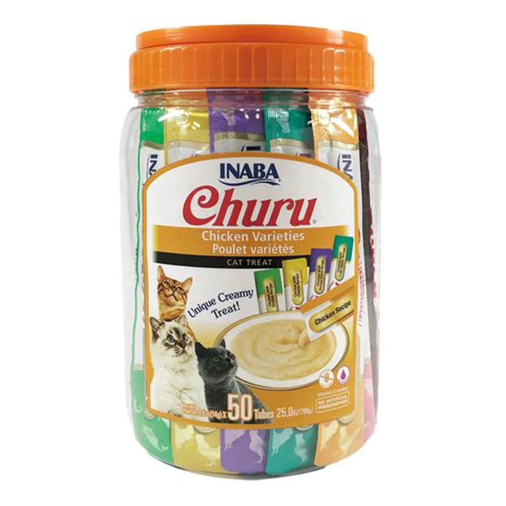 Inaba Churu Creamy Puree Chicken Varieties Tub Cat Treat Tubes 50 Pack 700gm