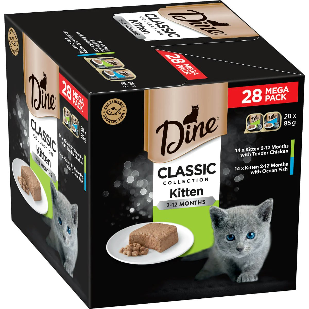 Dine Classic Collection Kitten with Tender Chicken & with Ocean Fish Wet Cat Food 28pk