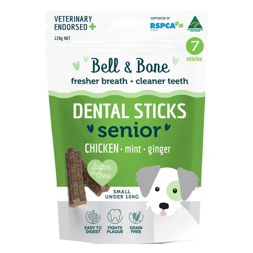 Bell & Bone Senior Dental Sticks for Small Dogs Chicken, Mint & Ginger 7 Pack