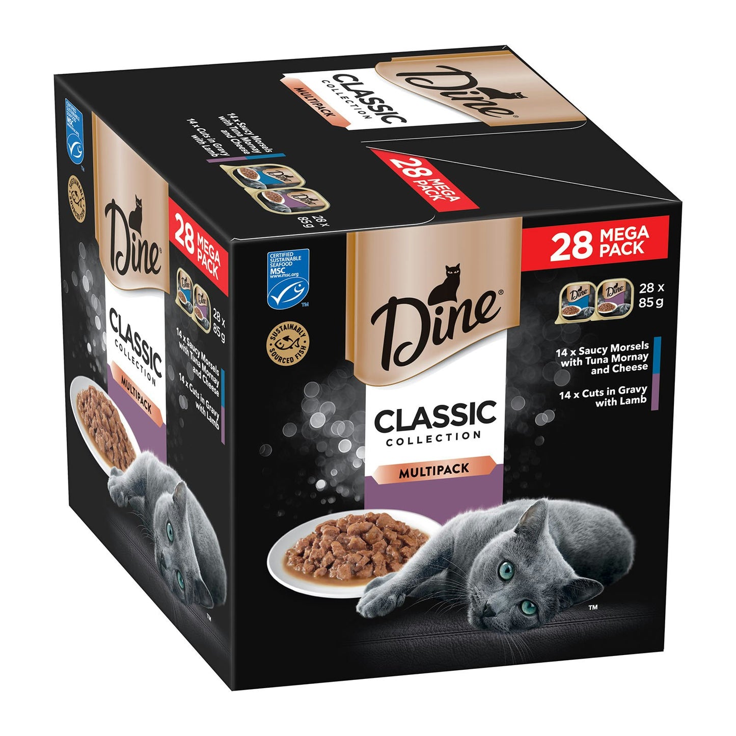 Dine Classic Collection Multipack Saucy Morsels Tuna Mornay Cheese And Lamb Wet Cat Food 28 Pack