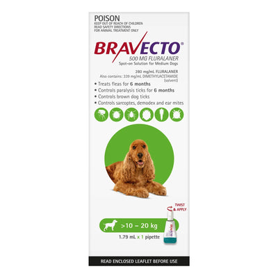 Bravecto Spot On For Medium Dogs (10 - 20 Kg) Green