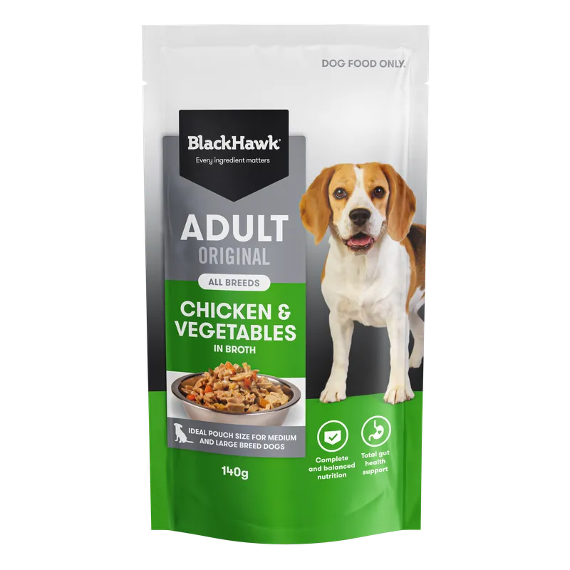Black Hawk Original Adult Chicken & Veg Wet Dog Food Pouches 140g x 10pk