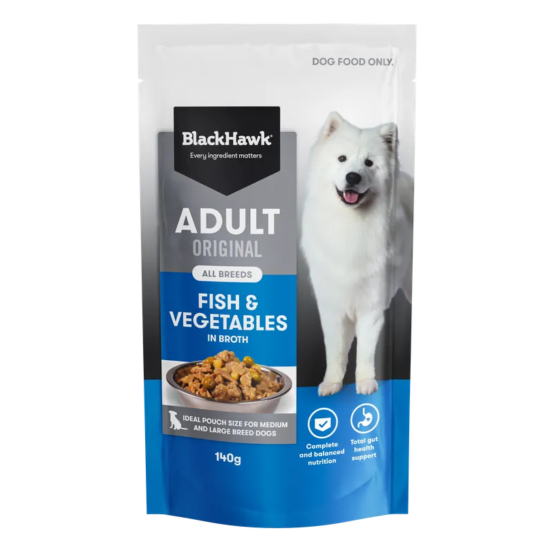 Black Hawk Original Adult Fish & Veg Wet Dog Food Pouches 140g x 10pk