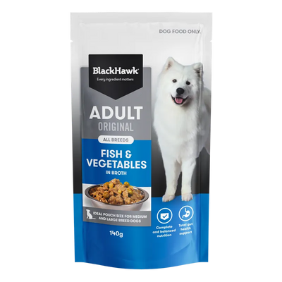Black Hawk Original Adult Fish & Veg Wet Dog Food Pouches 140g x 10pk