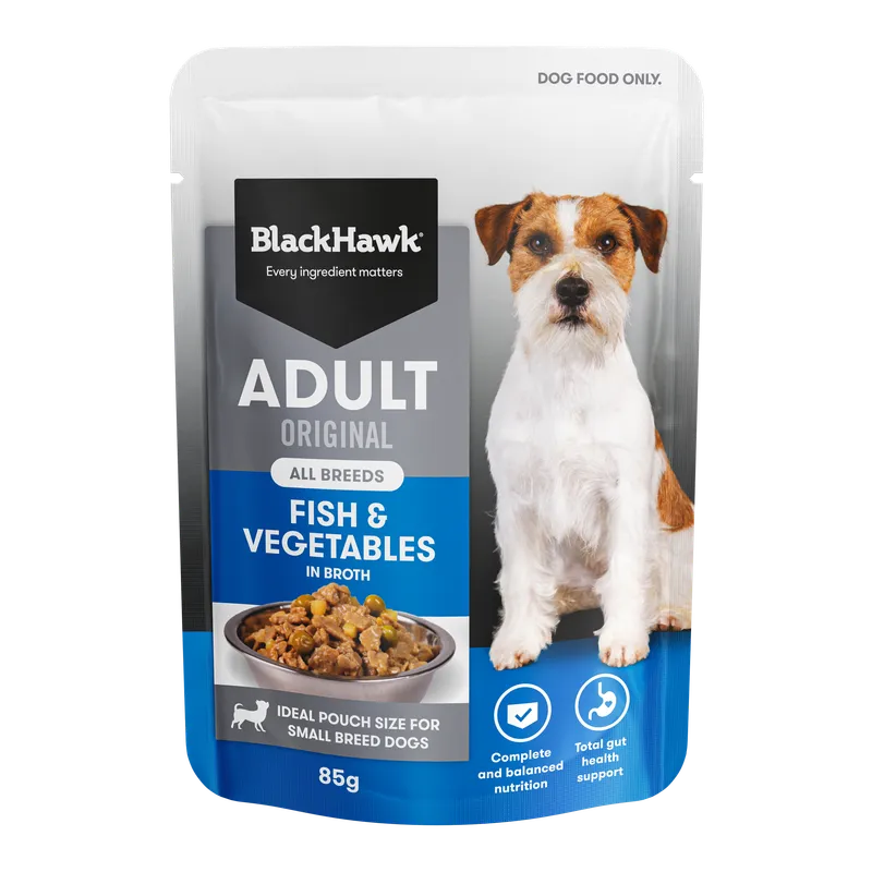 Black Hawk Original Adult Fish & Veg Wet Dog Food Pouches 85g x 12pk