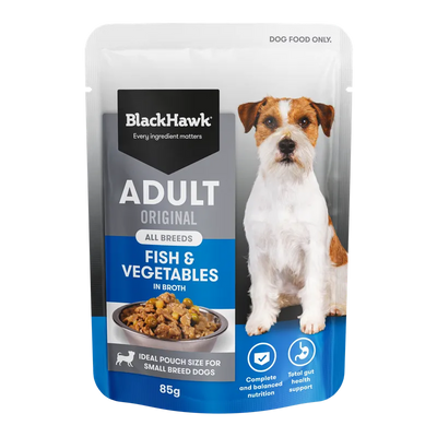 Black Hawk Original Adult Fish & Veg Wet Dog Food Pouches 85g x 12pk
