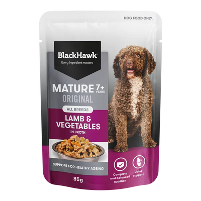 Black Hawk Original Mature Lamb & Veg Wet Dog Food Pouches 85g x 12pk