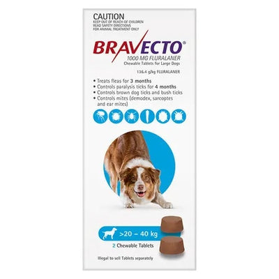 Bravecto 20-40kg Large Dog Flea & Tick Chew 2PK