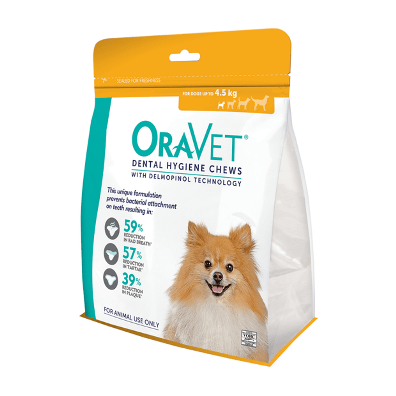 Oravet Plaque & Tartar Control Chews for Extra Small Dogs up to 4.5kg 28 Pack Yellow