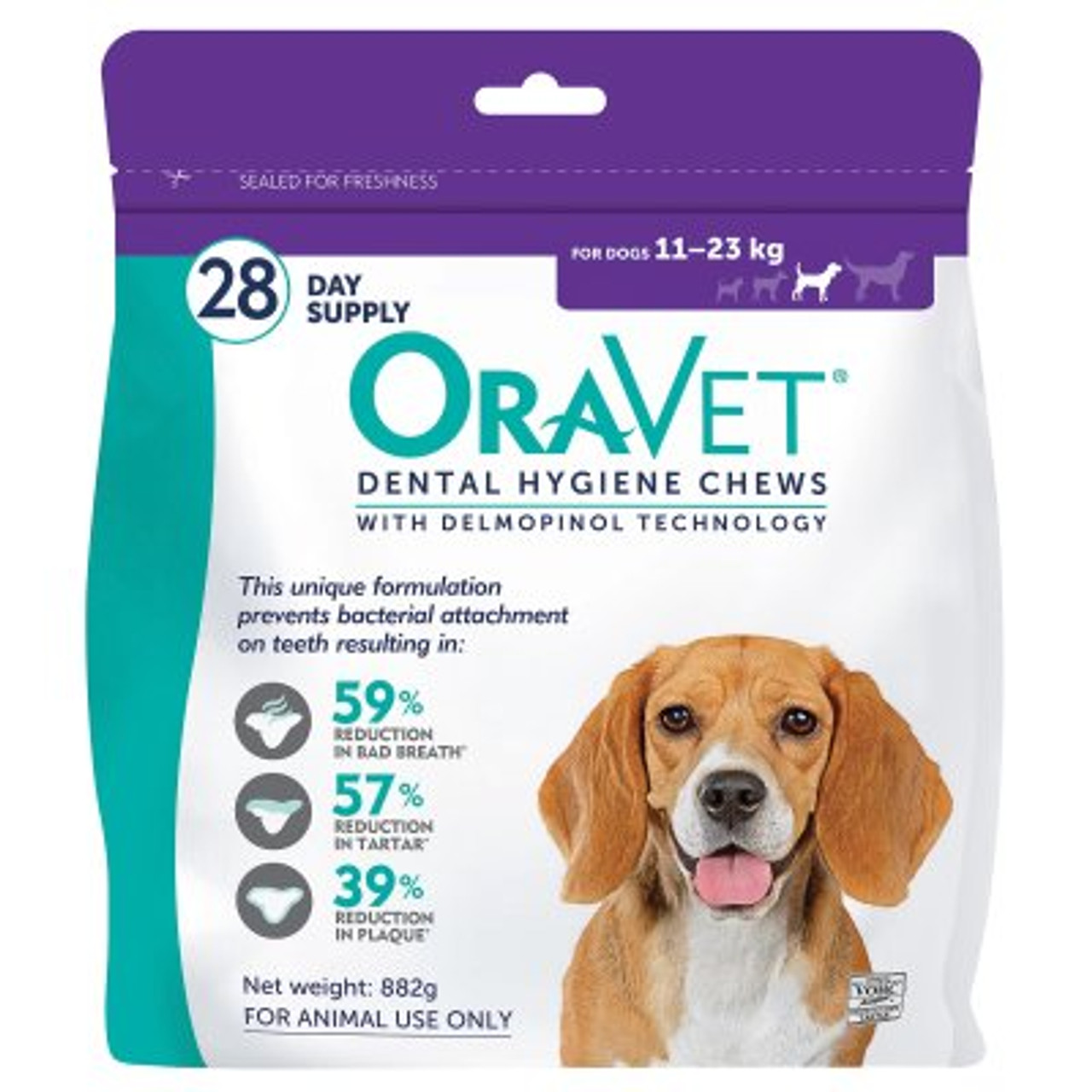 Oravet Plaque & Tartar Control Chews for Medium Dogs 11-23kg 28 Pack Purple