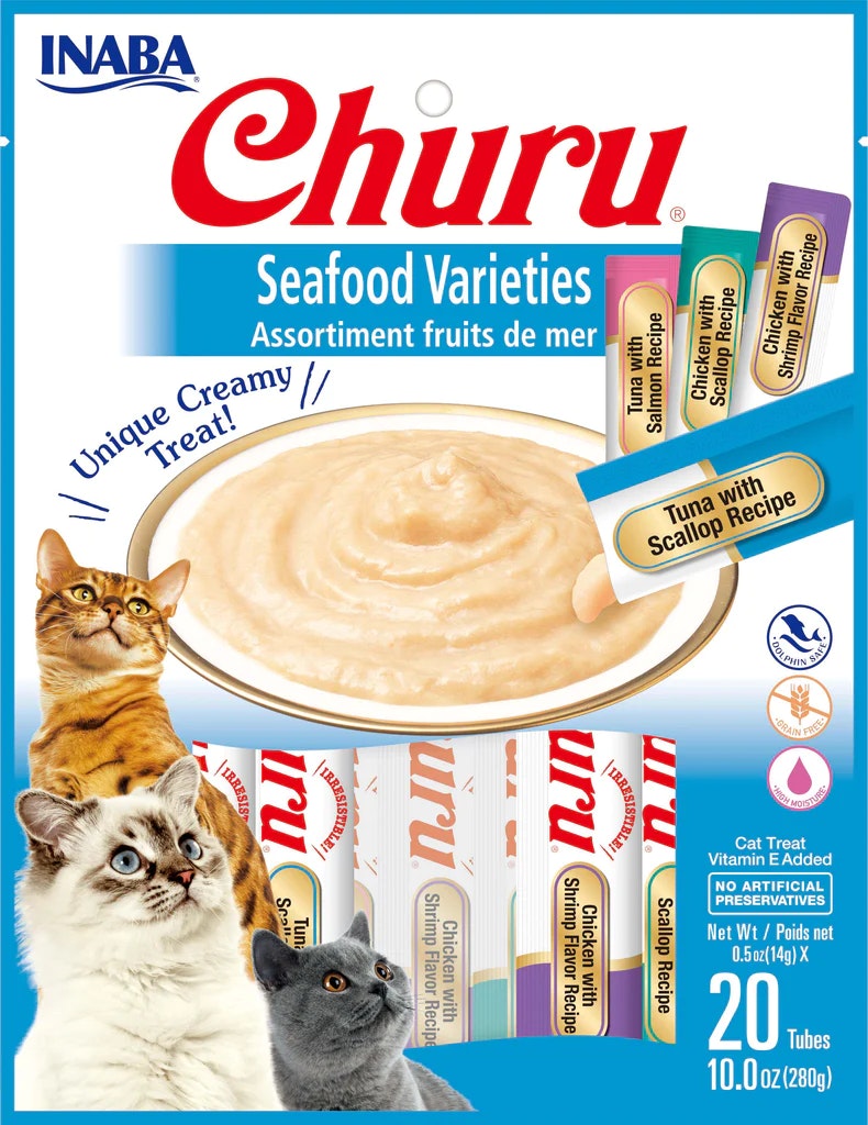 Inaba Churu Puree Seafood Varieties Cat Food Topper 20 x 14g