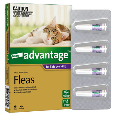 Advantage Flea Treatment For Cats 4kg Purple 4 Pack