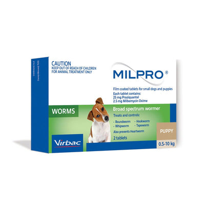 Milpro Broad Spectrum Wormer For Puppies And Dogs Up To 5kg 2 Tablets