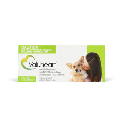 Value Plus Valuheart Heartworm Tablets Dog Medium 11-20kg Green 6 Pack